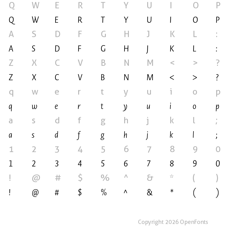 Character Map of Novel Display Cnd Italic