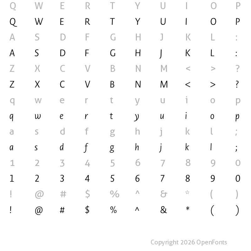 Character Map of Novel Display Italic