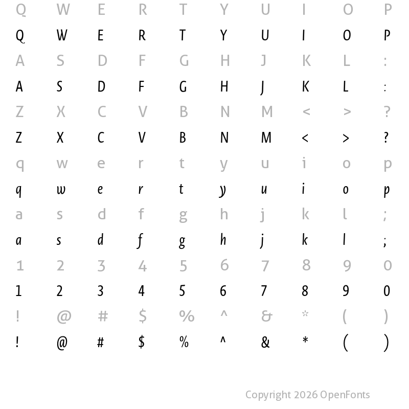 Character Map of Novel Sans Cy Cmp Italic
