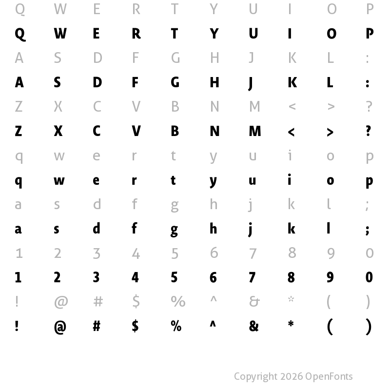 Character Map of Novel Sans Cy XCnd XBold