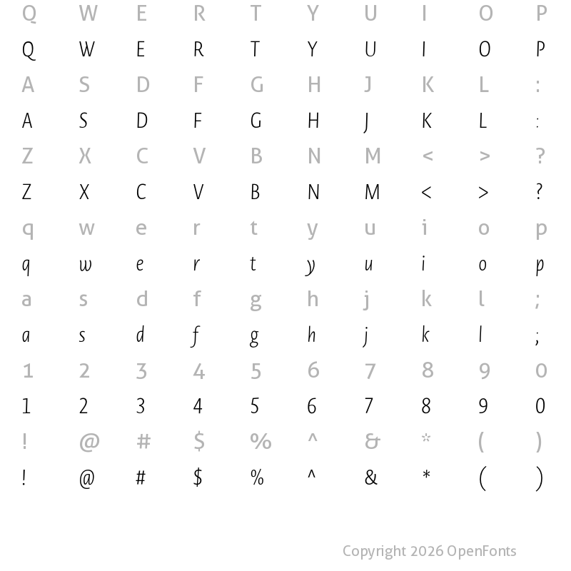 Character Map of Novel Sans Cy XCnd XLight It