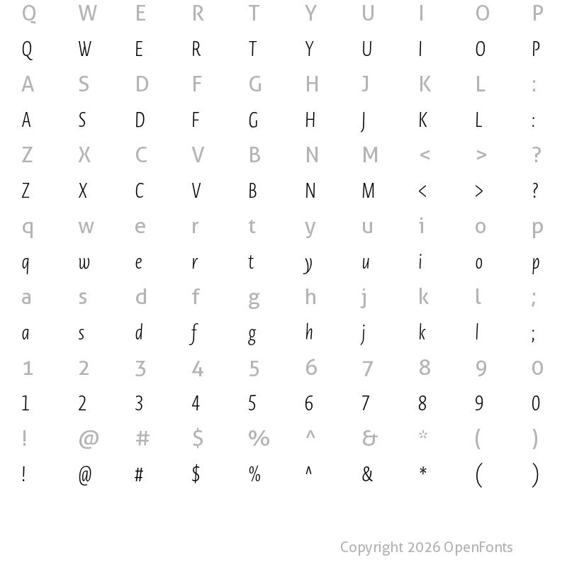 Character Map of Novel Sans Pro XCmp XLight It