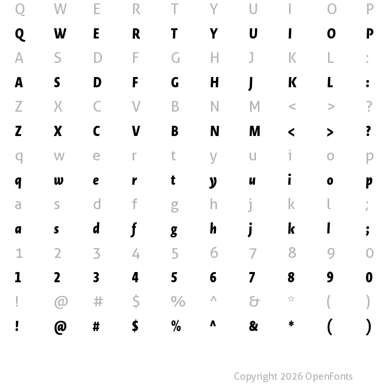 Character Map of Novel Sans Pro XCnd XBold It