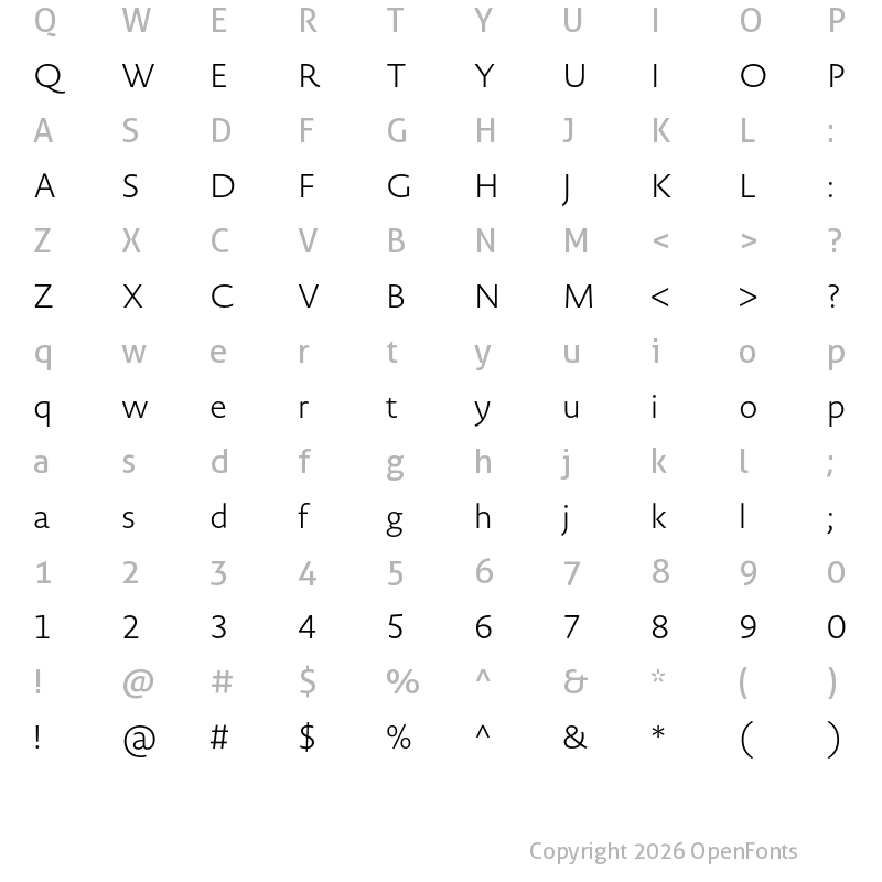 Character Map of Novel Sans Pro XLight