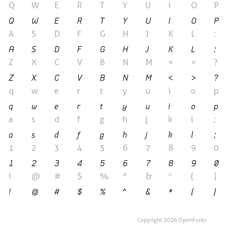 Character Map of Nubb Italic
