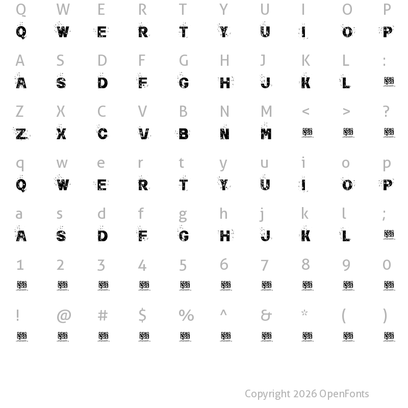 Character Map of Nubuh DEMO Grunge