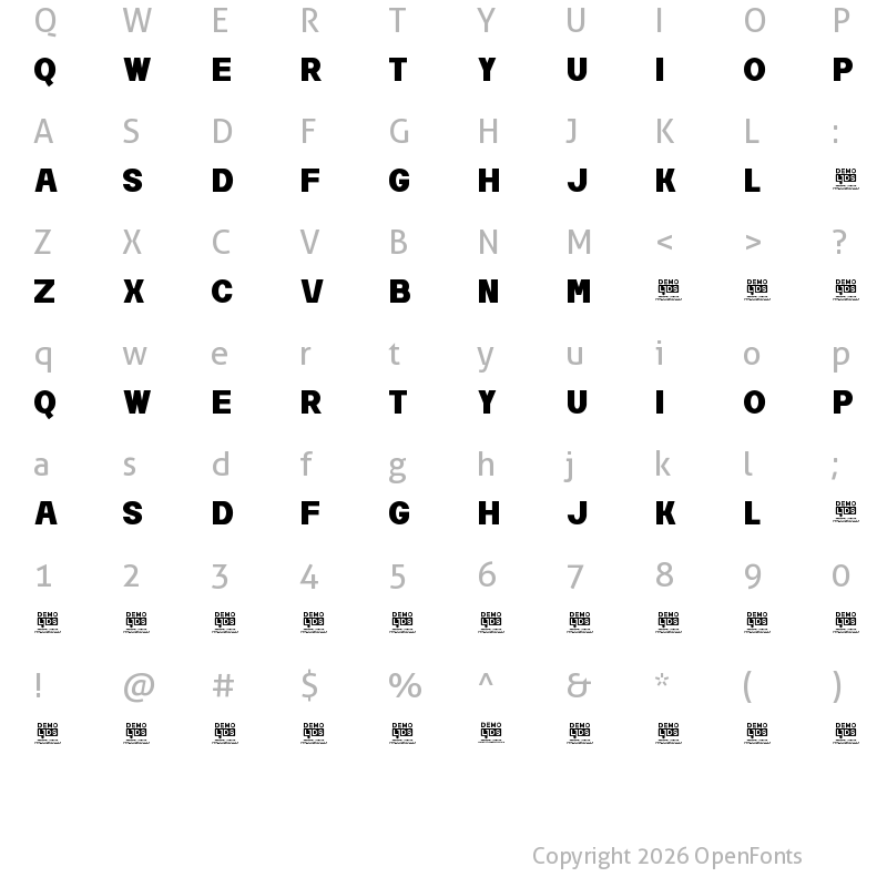 Character Map of Nubuh DEMO Regular