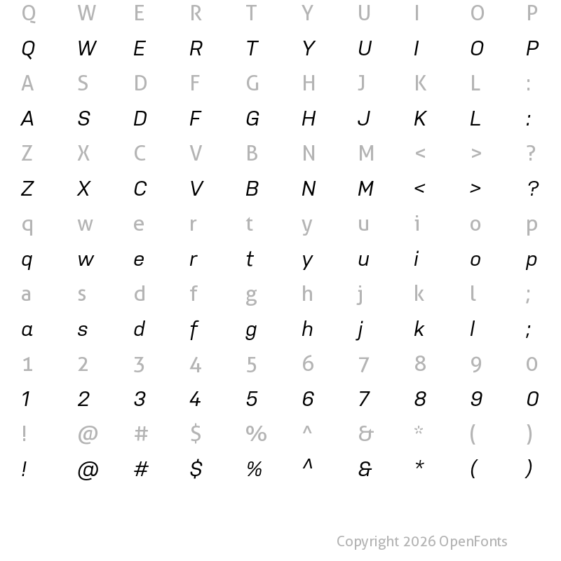 Character Map of Nudista Medium Italic