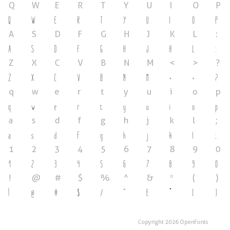 Character Map of Nue Light Regular