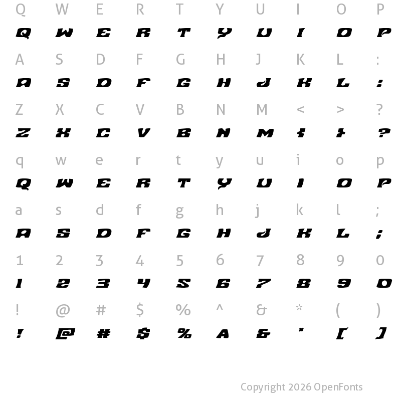 Character Map of Nuevo Passion Expanded Italic Expanded Italic