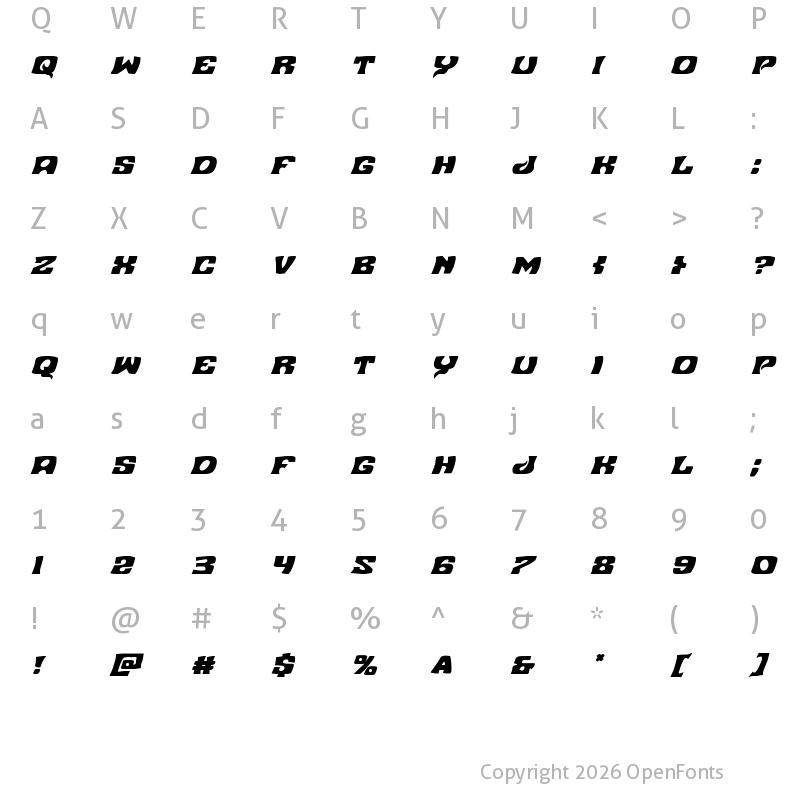 Character Map of Nuevo Passion Italic Italic