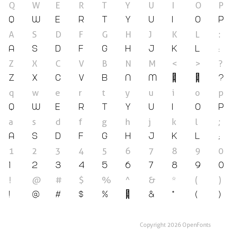 Character Map of Nura Extra Light
