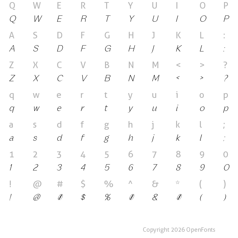 Character Map of Nutgame DEMO Light Italic