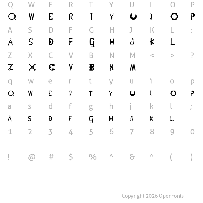 Character Map of NutsNBolts Regular