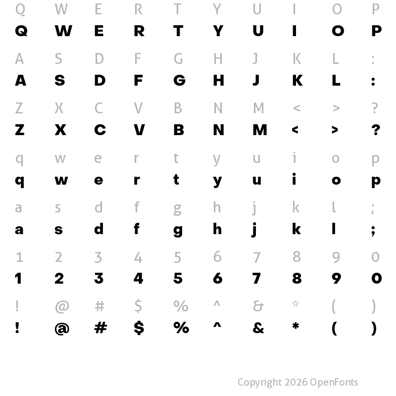 Character Map of Object Sans Heavy