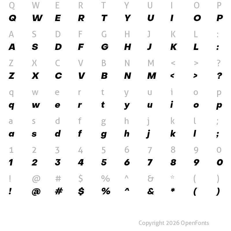 Character Map of Object Sans Heavy Slanted