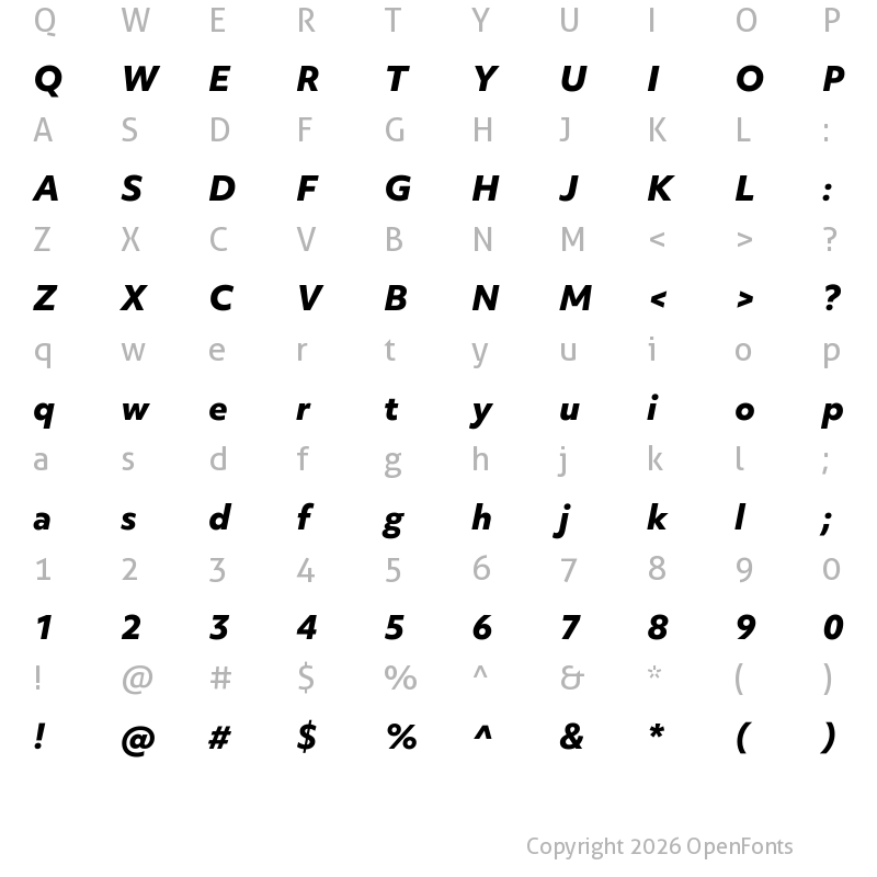 Character Map of Objektiv Mk3 XBold Italic