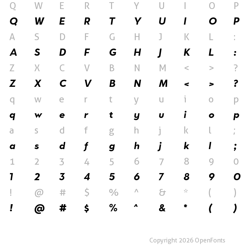 Character Map of Oblivian Text ExtraBold Italic