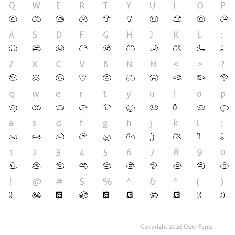 Character Map of Obloquy Outline (BRK) Regular