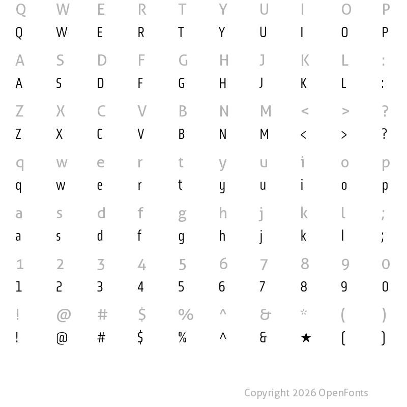Character Map of Obvia Condensed Light