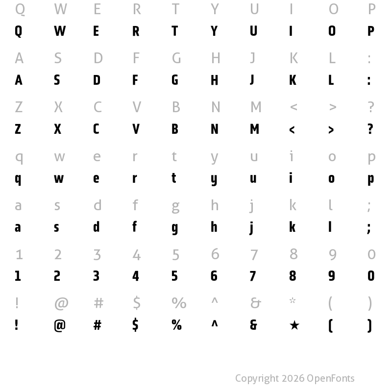 Character Map of Obvia Condensed Medium