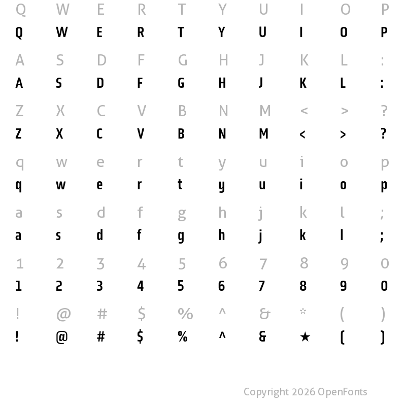Character Map of Obvia Condensed Regular