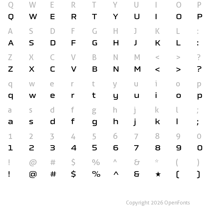 Character Map of Obvia Expanded Regular