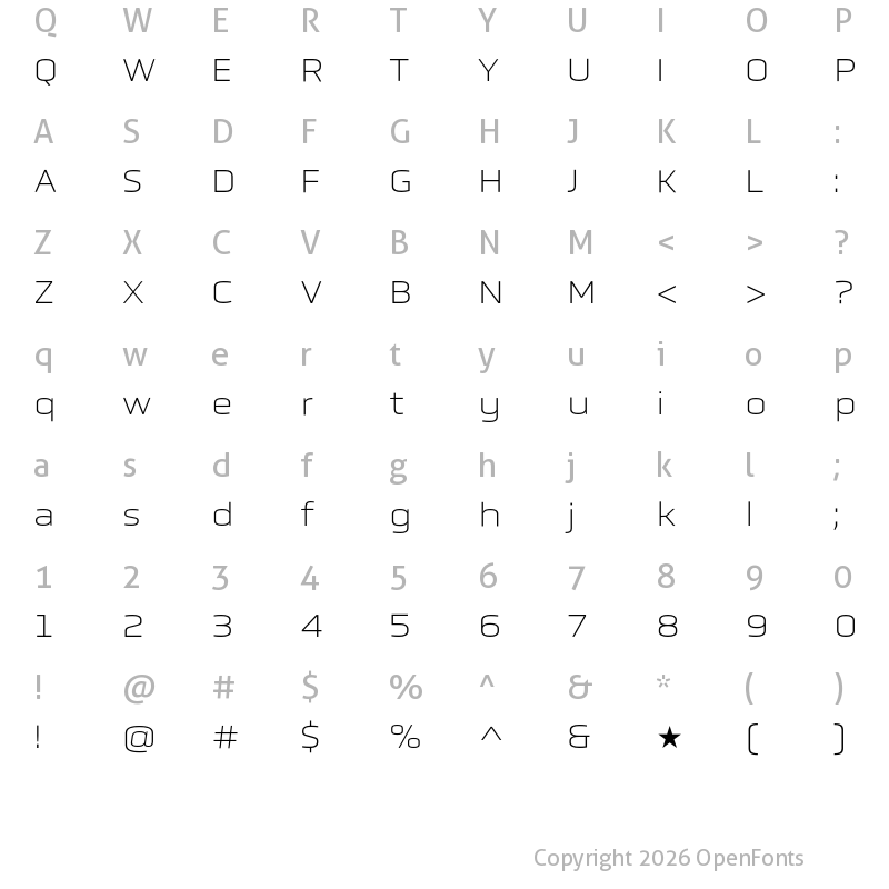Character Map of Obvia Expanded Thin
