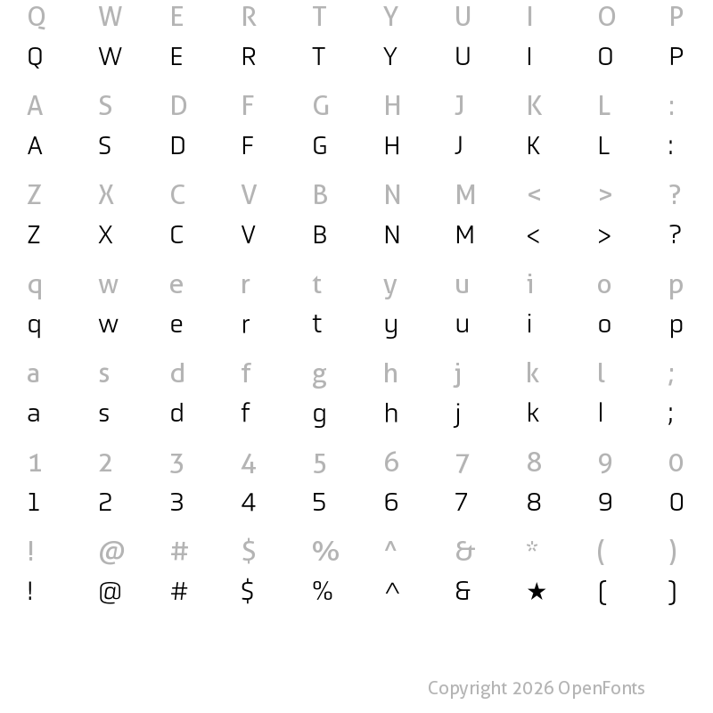 Character Map of Obvia Light