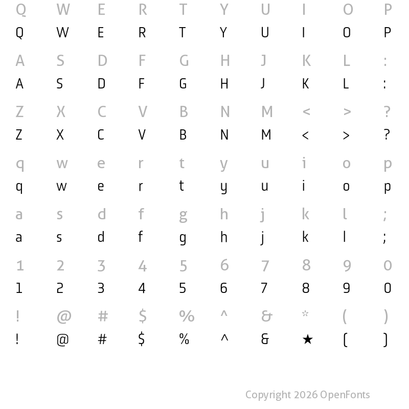 Character Map of Obvia Narrow Light