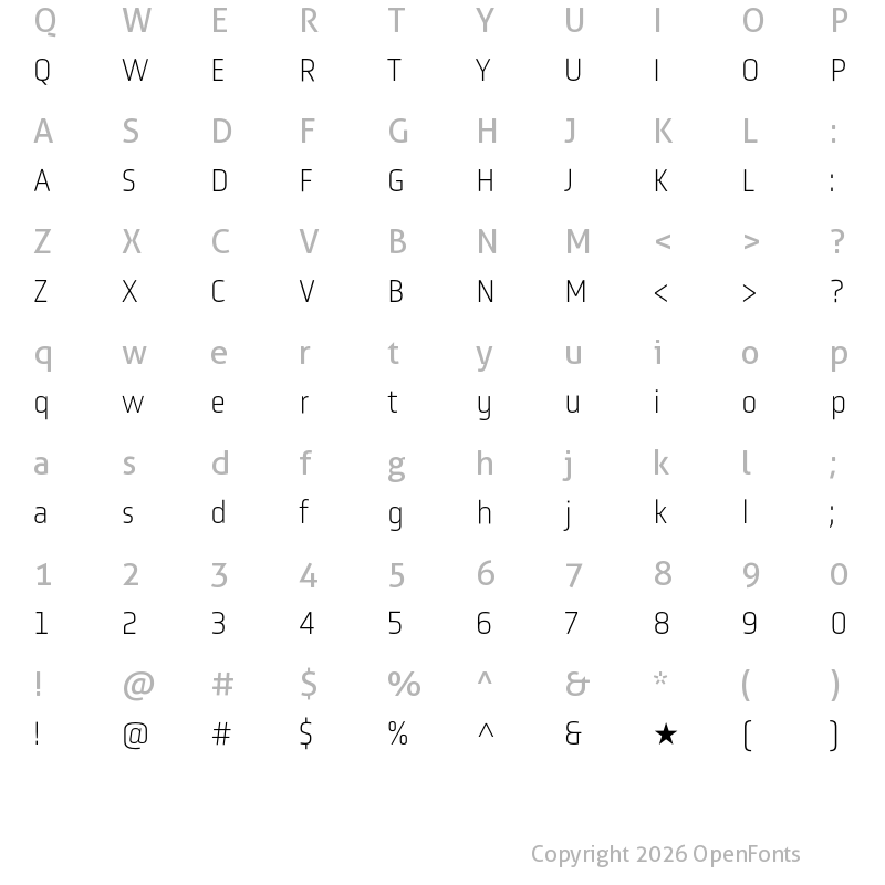 Character Map of Obvia Narrow Thin