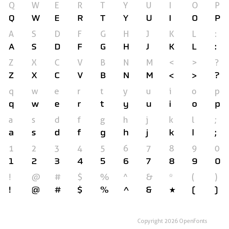 Character Map of Obvia Wide Regular