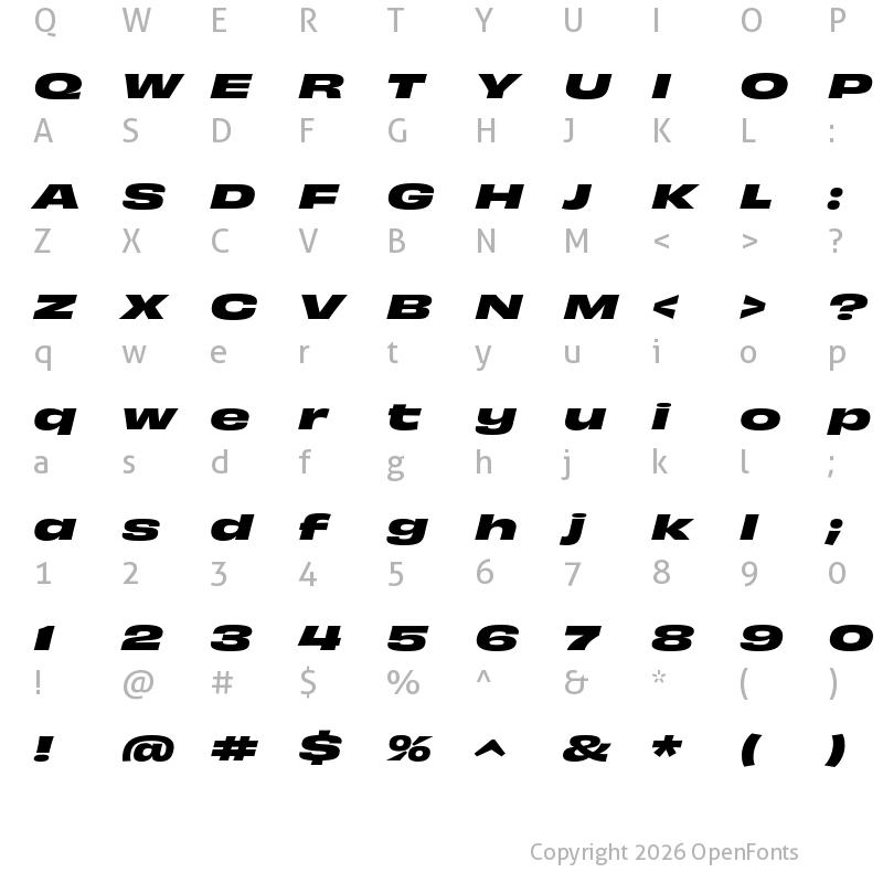 Character Map of Obviously Extended Bold Italic