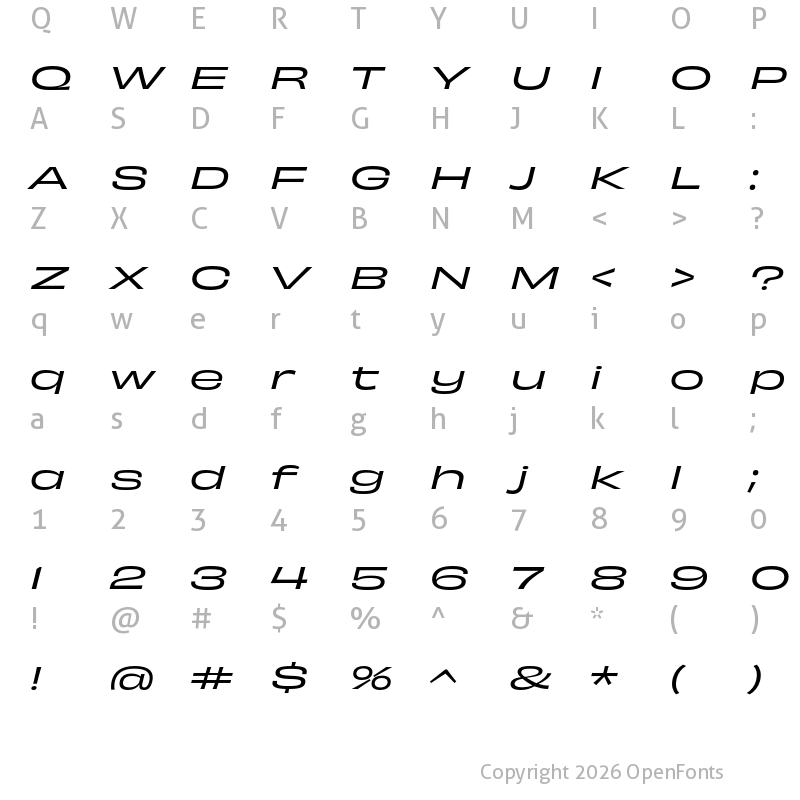 Character Map of Obviously Extended Italic