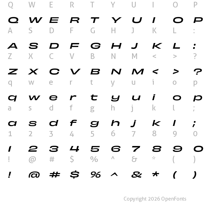 Character Map of Obviously Extended Medium Italic