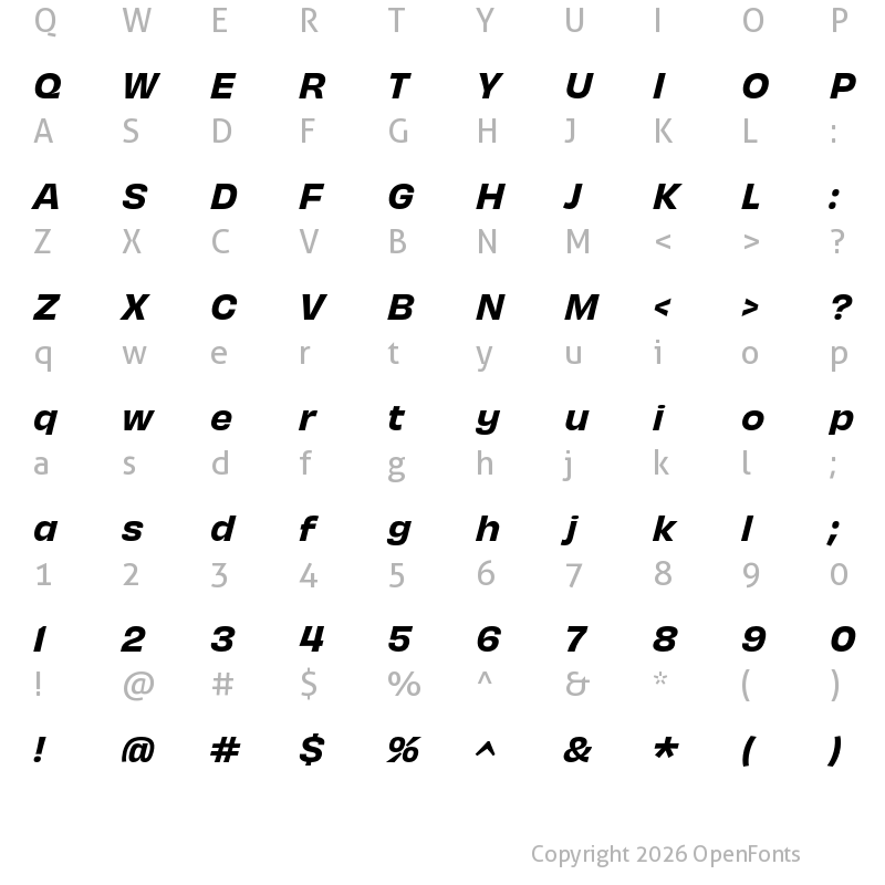 Character Map of Obviously Semibold Italic