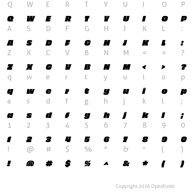 Character Map of Obviously Super Italic