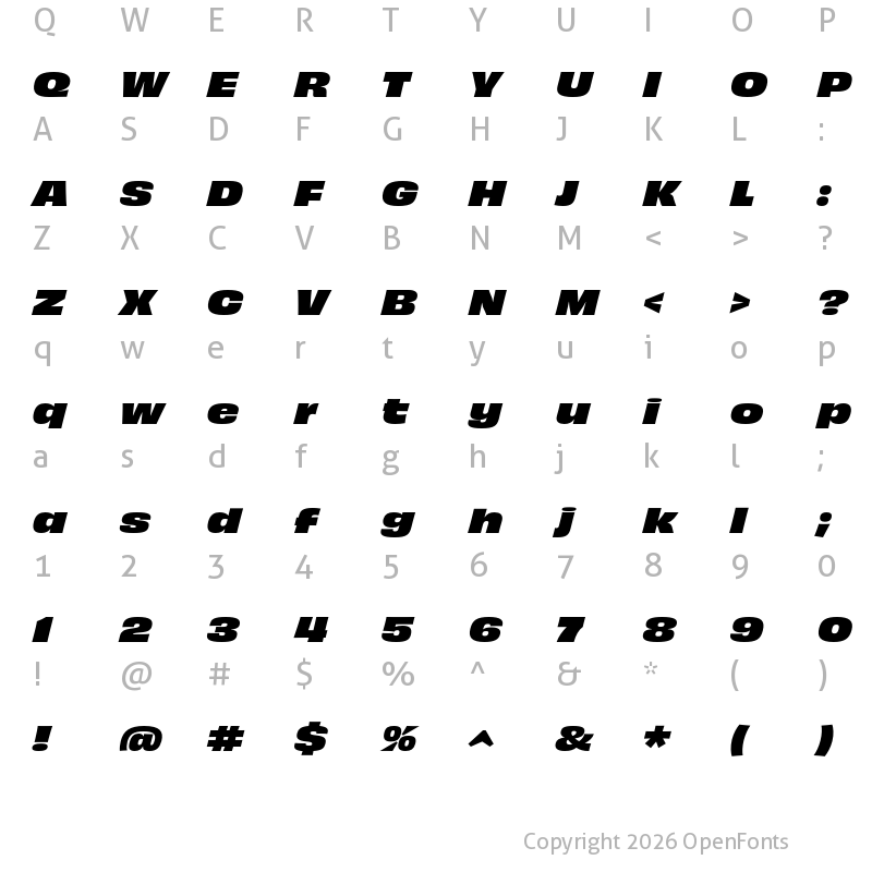 Character Map of Obviously Wide Black Italic