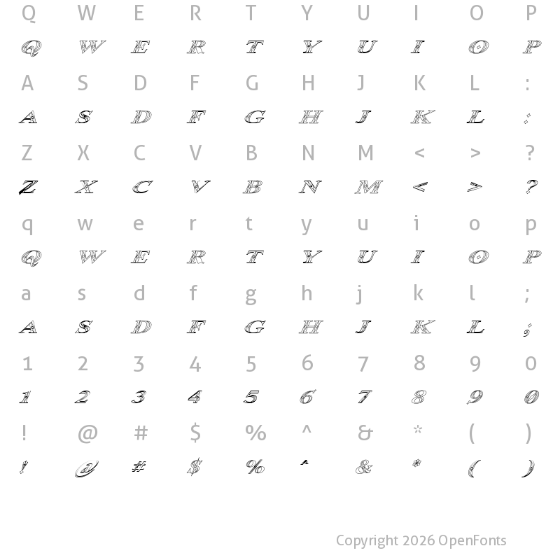 Character Map of Occoluchi Italic Outline Regular