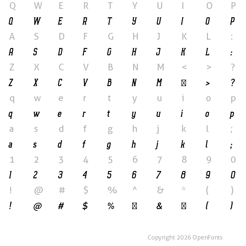 Character Map of Octanis Serif Italic