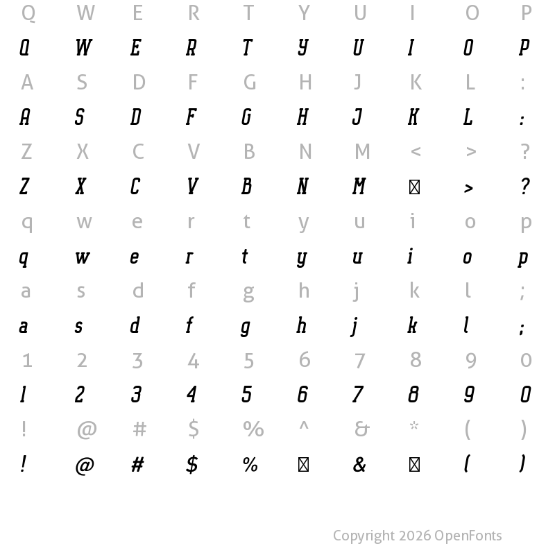 Character Map of Octanis Slab Rounded Italic