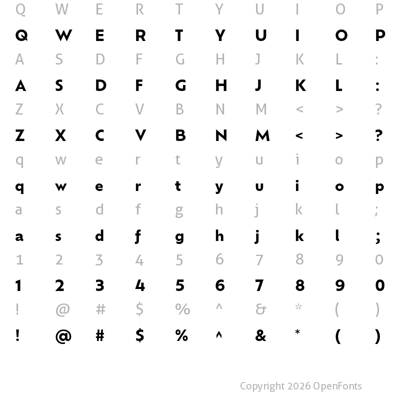 Character Map of Ofelia Display Bold