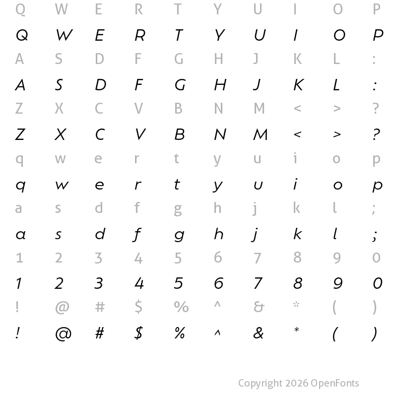 Character Map of Ofelia Text Italic