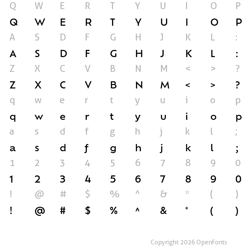 Character Map of Ofelia Text Medium