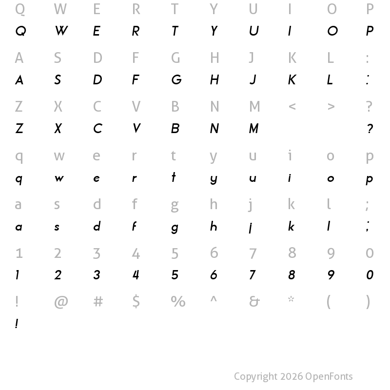 Character Map of Official Book Italic