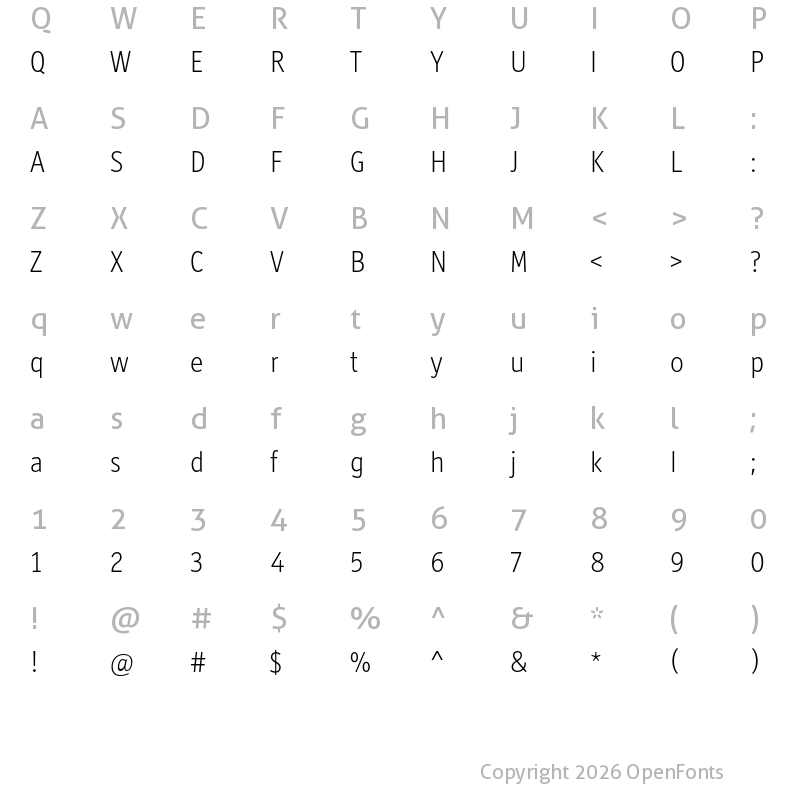 Character Map of Officina Display ITC Std Light