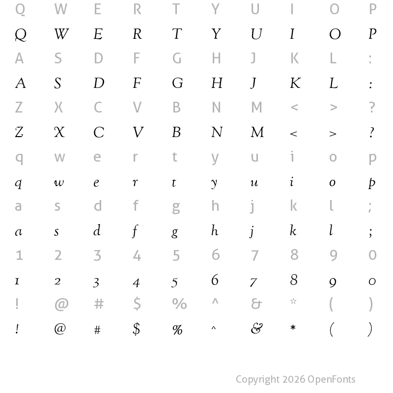 Character Map of OFL Sorts Mill Goudy TT Italic