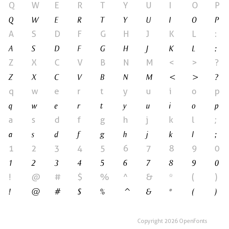 Character Map of Ogirema Italic