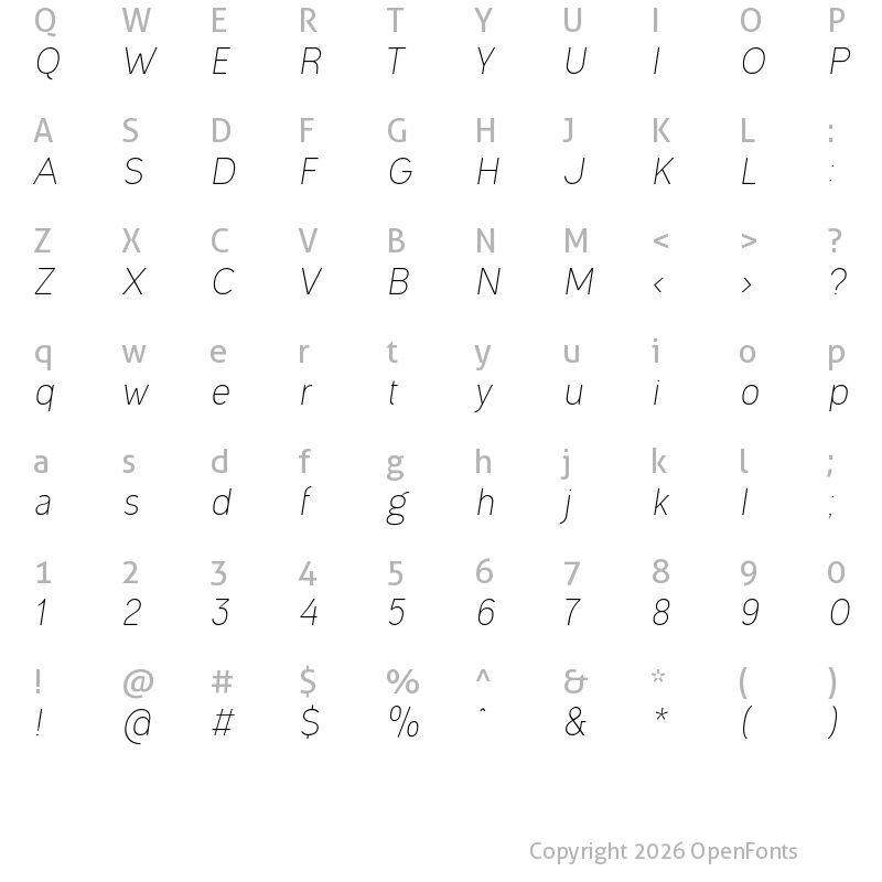 Character Map of Ogonek Light Italic