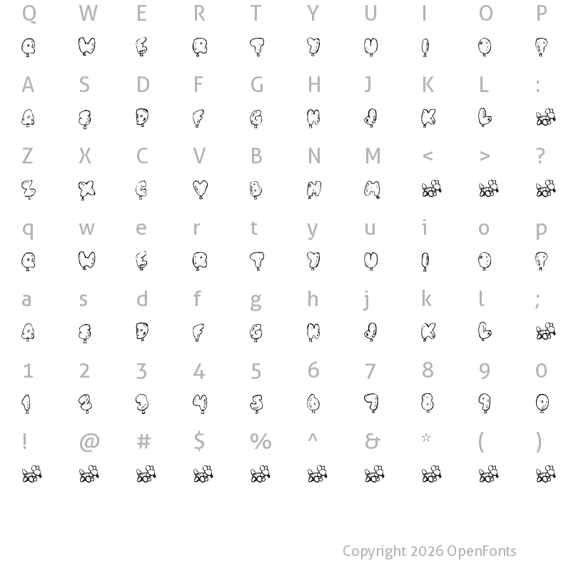 Character Map of Oh Balloney Regular